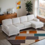 Beige U-Shape Sectional Sofa with Chaises