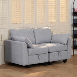 Light Gray Convertible Sectional Sofa with Storage