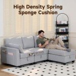 Light Gray Convertible Sectional Sofa with Storage
