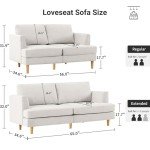 Beige Mid Century Loveseat Sofa for Small Spaces