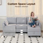 Light Gray Convertible Sectional Sofa with Storage