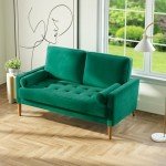 Green Velvet Mid-Century Loveseat Sofa, 56