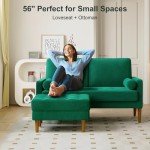 Green Velvet Mid-Century Loveseat Sofa, 56