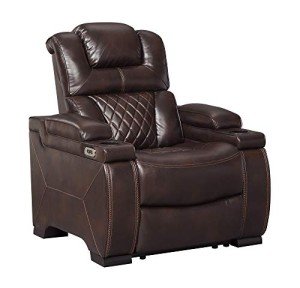 Brown Faux Leather Power Recliner with Adjustable Headrest
