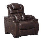 Brown Faux Leather Power Recliner with Adjustable Headrest