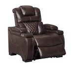 Brown Faux Leather Power Recliner with Adjustable Headrest