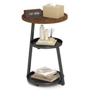 Modern Round Side Table with Metal Frame
