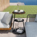 Modern Round Side Table with Metal Frame