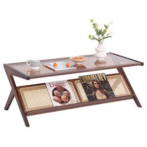 Boho Rattan Coffee Table with Storage Options