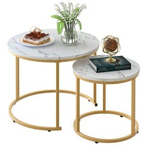 White Nesting Coffee Table Set with Golden Frame