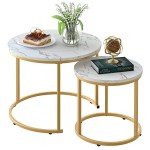 White Nesting Coffee Table Set with Golden Frame