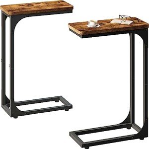 Slim Rustic Brown C Shaped Side Table Set