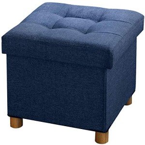 Blue Foldable Storage Ottoman with Wooden Feet