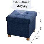Blue Foldable Storage Ottoman with Wooden Feet