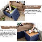 Blue Foldable Storage Ottoman with Wooden Feet