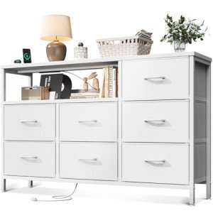AODK 52-Inch White Dresser with Charging Station