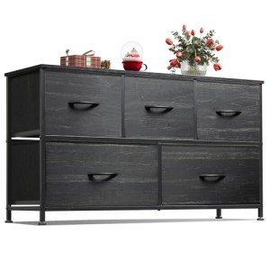 5-Drawer Fabric Dresser in Charcoal Black