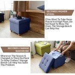 Blue Foldable Storage Ottoman with Wooden Feet