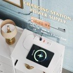 White Dresser TV Stand with Charging Station and 8 Drawers
