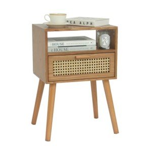 Mid Century Modern Brown Rattan Nightstand