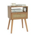 Mid Century Modern Brown Rattan Nightstand