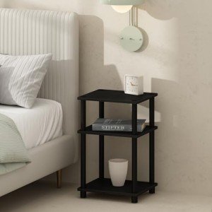 Furinno 3-Tier Open Storage Nightstand - Americano/Black