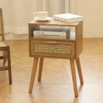 Mid Century Modern Brown Rattan Nightstand