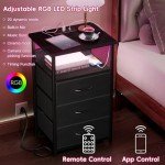 Charging Night Stand with Drawers and LED Light