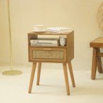 Mid Century Modern Brown Rattan Nightstand