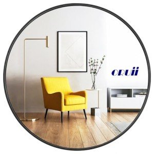 Black 24-Inch Round Wall Mirror with Metal Frame