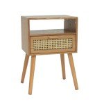 Mid Century Modern Brown Rattan Nightstand