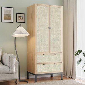 Natural Rattan 74" Tall Armoire Storage Cabinet