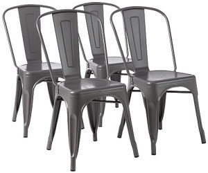 Dark Grey Metal Dining Chairs - Set of 4
