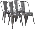 Dark Grey Metal Dining Chairs - Set of 4