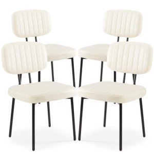 Mid-Century Modern Cream Dining Chairs Set of 4