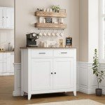 Ivory White Kitchen Storage Cabinet with Drawers