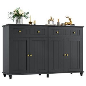 Black Buffet Cabinet with Storage and Display 55