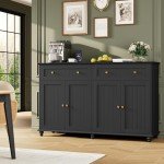 Black Buffet Cabinet with Storage and Display 55