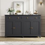 Black Buffet Cabinet with Storage and Display 55