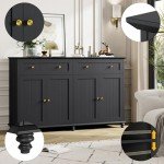 Black Buffet Cabinet with Storage and Display 55