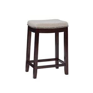 Beige and Dark Walnut Counter Height Stool