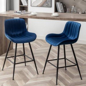 Blue Velvet Bar Stools Set of 2 - 24 Inch