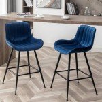 Blue Velvet Bar Stools Set of 2 - 24 Inch