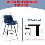 Blue Velvet Bar Stools Set of 2 - 24 Inch