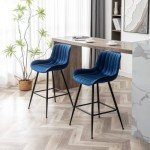 Blue Velvet Bar Stools Set of 2 - 24 Inch