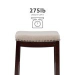 Beige and Dark Walnut Counter Height Stool