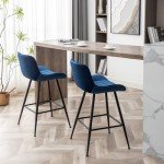 Blue Velvet Bar Stools Set of 2 - 24 Inch