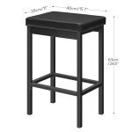Set of 2 Black Bar Stools, 24.8-Inch Height