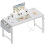 White 47-Inch Computer Desk with Charging Station