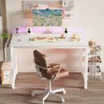 White 47-Inch Computer Desk with Charging Station
